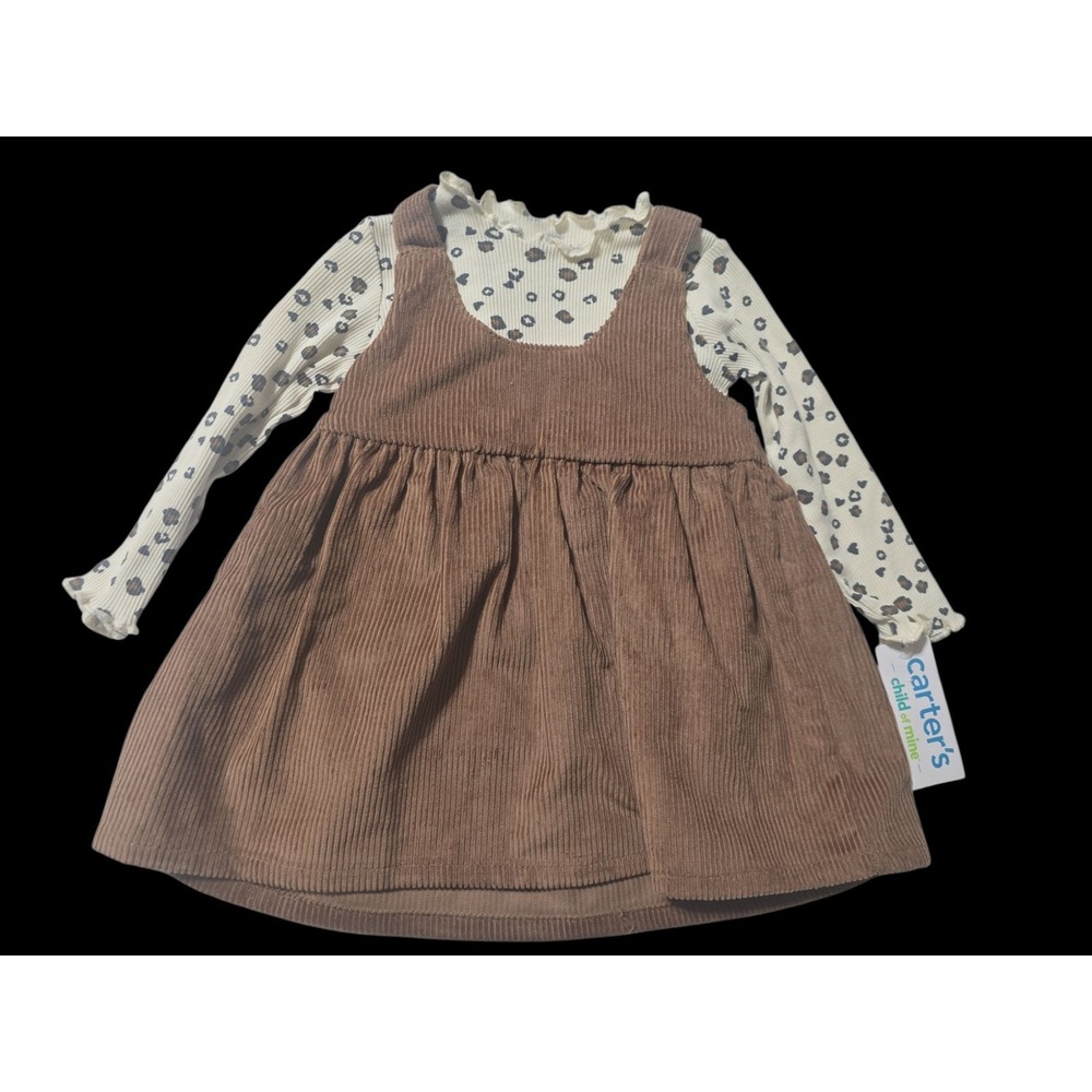 Carters 2T Girl Corduroy Jumper Dress Leopard shirt‎ Set